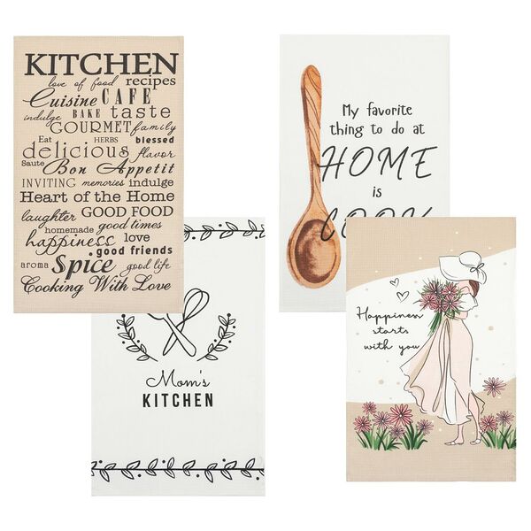 Набор кухонных полотенец Доляна Happiness, 4 шт, 35х60 см, вафля