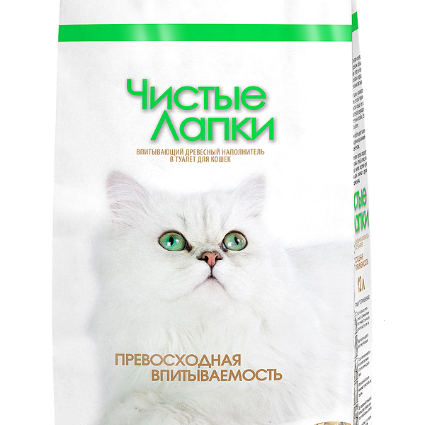 Наполнитель для кошачьего туалета Чистые лапки древесный, впитывающий