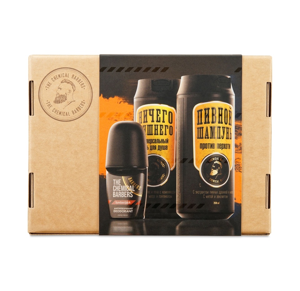 

Набор The Chemical Barbers «Ориджинал» (Пивной шампунь против перхоти, 350 мл + Универсальный гель для душа для лица, волос и тела, 350 мл + мужской дезодорант) Россия