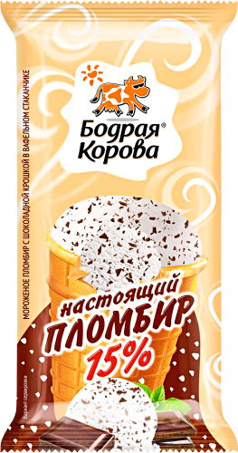 Мороженое Бодрая корова пломбир с шоколадной крошкой в вафельном стакане 80 г