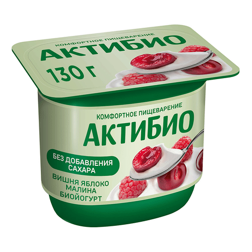 Йогурт АктиБио с вишней, яблоком и малиной без сахара 2.9% 130 г
