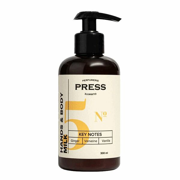 Press Gurwitz Perfumerie Молочко для тела и рук №5 Имбирь, ваниль, вербена, натуральное парфюмированное увлажняющее, 300 мл