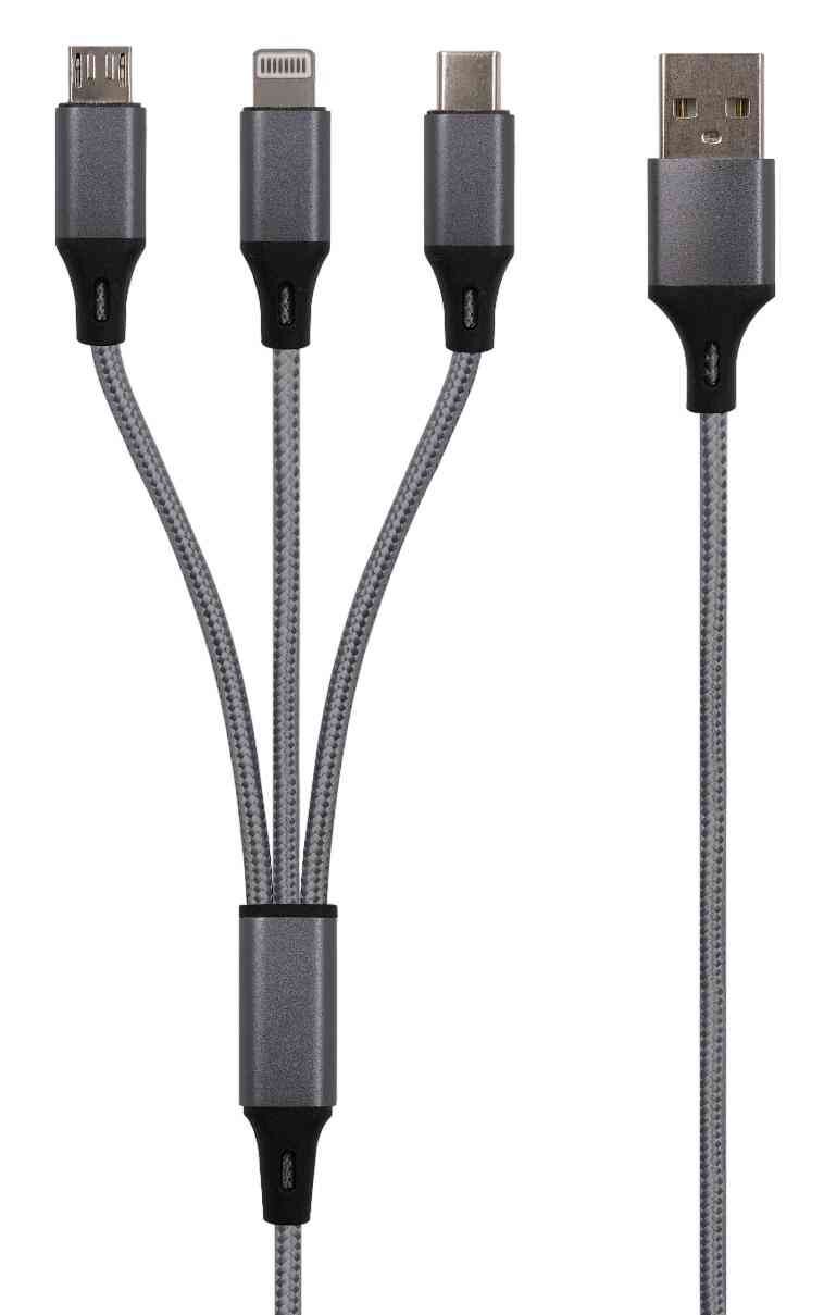 

Кабель для зарядки Gal CU-1227 3 в 1 USB A - 8pin/Type C/microUSB 2.1А, 1.2 м