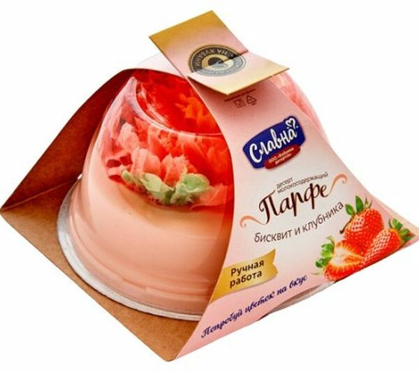 Десерт молокосодержащий СЛАВНА Парфе с бисквитом, клубникой 4,5%, без змж