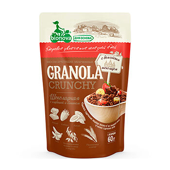 Мюсли запечённые Bionova шоколадные с клубникой и бананом порционные