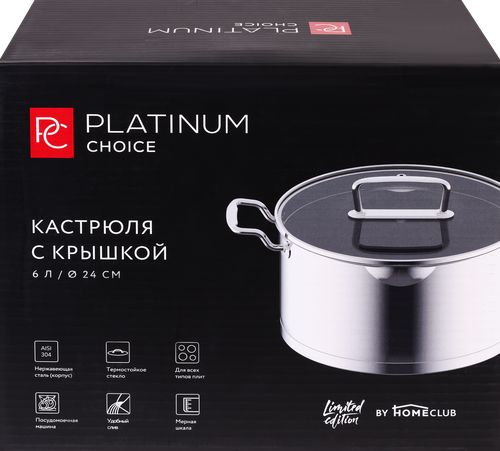 

Кастрюля Platinum choice с крышкой, нержавеющая сталь, 6л, Арт. AD-KP5