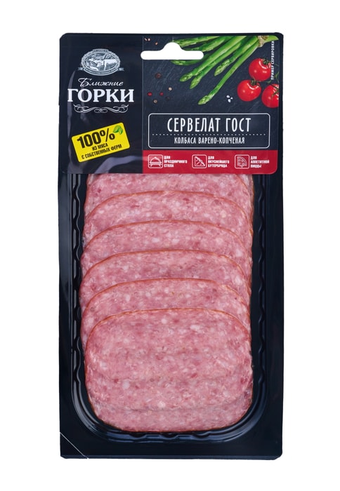 

Сервелат варёно-копчёный Ближние Горки категории А, 90г
