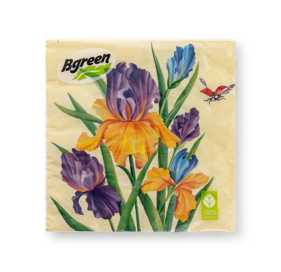 

Салфетки бумажные Bgreen Ирисы 3 слоя 33х33 см 20 шт.