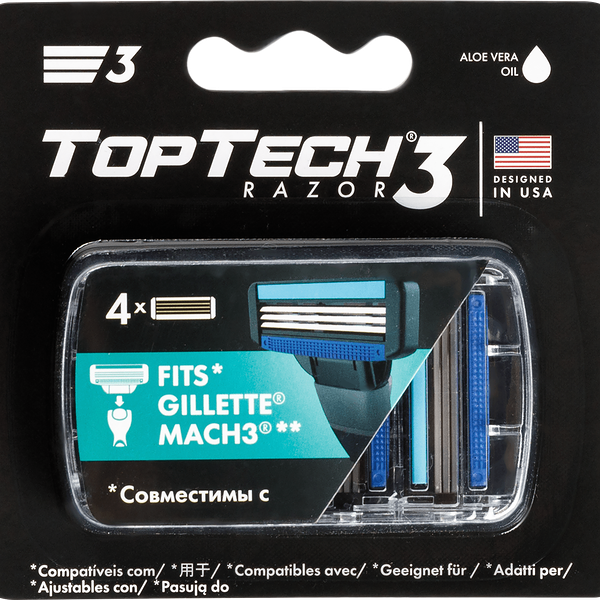 Кассеты сменные для бритья Toptech razor 3, 4 шт.