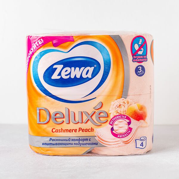 Туалетная бумага Zewa Deluxe трехслойная персик, 4 шт.