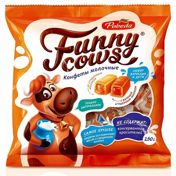 Конфеты Победа Вкуса Funny cows молочные со сгущённым молоком, 250г