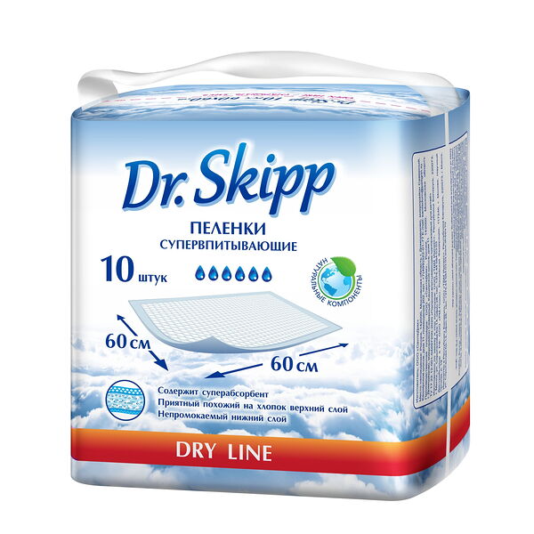 Пеленки детские гигиенические впитывающие Dr. Skipp Dry Line, р-р 60x60 10 шт.