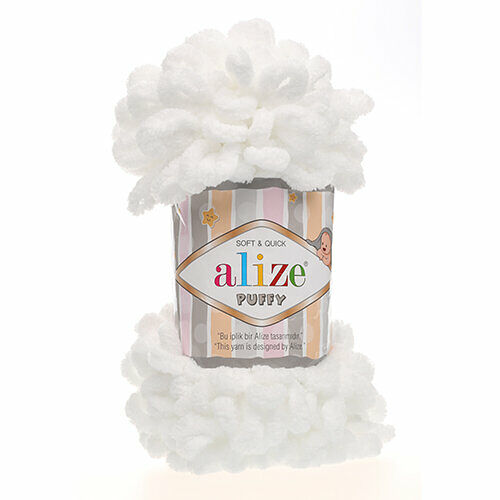Пряжа Alize 'Puffy' 100г 9м (100% микрополиэстер)(55 белый)