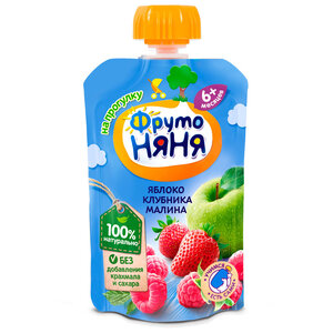 Фруктовое пюре Фрутоняня Яблоко-клубника-малина, с 6 месяцев в Магнит со скидкой –38%