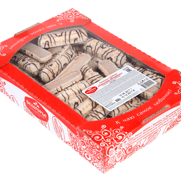 Печенье Белогорье Пальчики оближешь в белой глазури с декором 600г