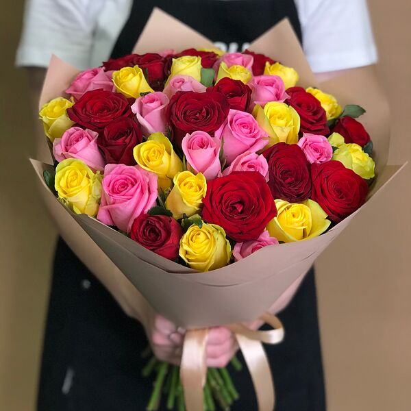 Букет из роз яркий микс 41 шт. (50 см)