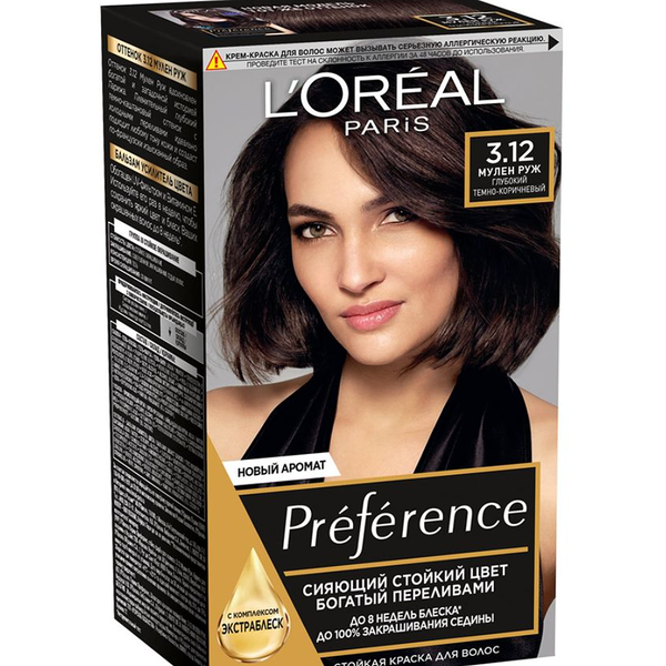 L'Oreal Paris Стойкая краска для волос Preference, оттенок 3.12, Мулен Руж, глубокий темно-коричневый