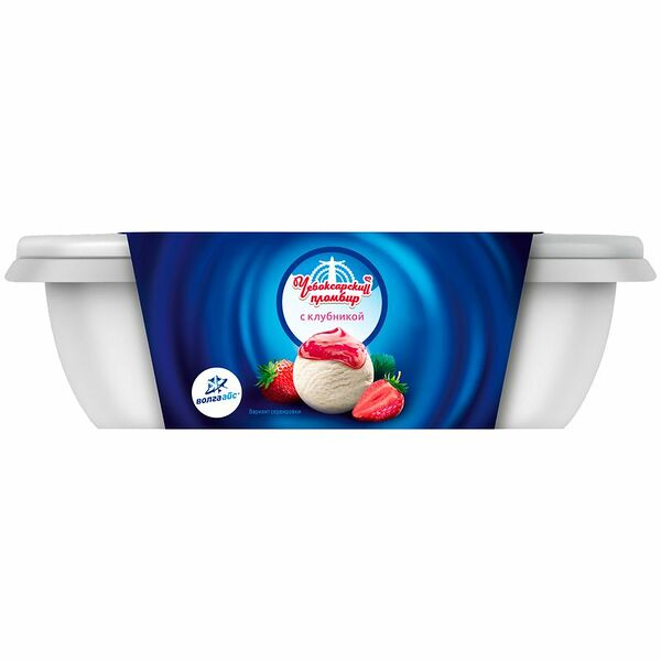 Мороженое Волга Айс Чебоксарский пломбир, ванильный с кусочками клубники 12%, без змж 	400 г