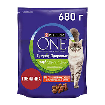 Сухой корм Purina ONE® Природа Здоровья® для стерилизованных кошек и кастрированных котов, с высоким содержанием говядины, 680 г