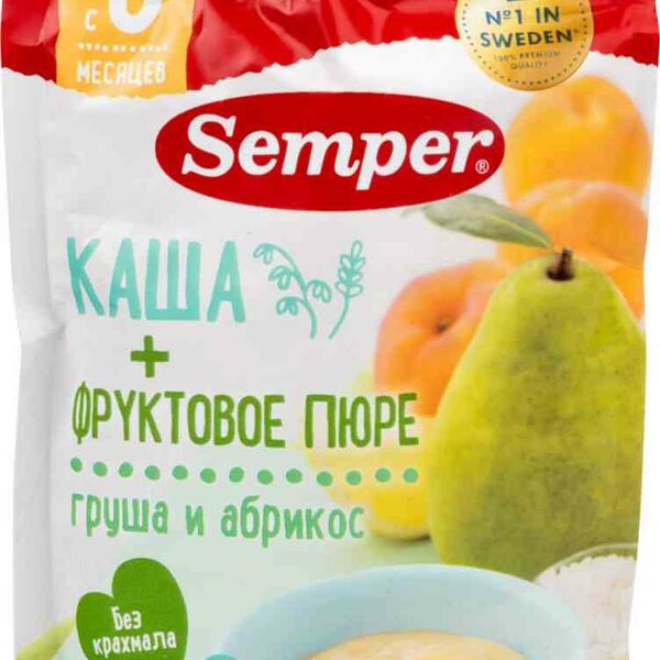 Каша с фруктовым пюре Semper груша-абрикос с 6 месяцев