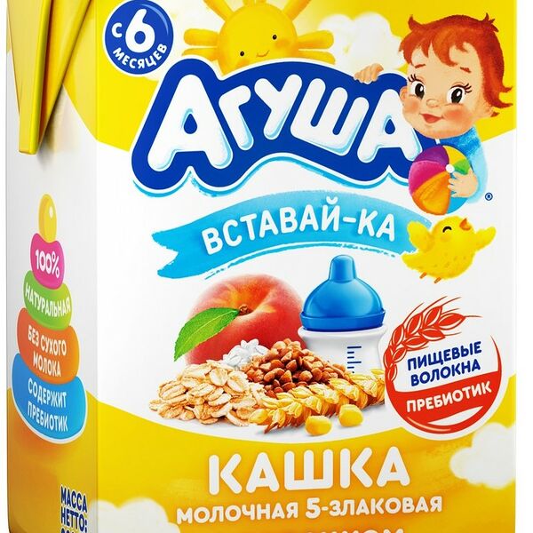Каша молочная Вставай-ка персик-злаки 2,5% 200мл ДП Агуша
