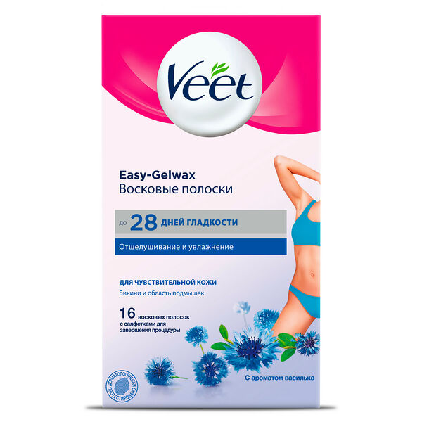 Полоски для депиляции Veet Easy Gelwax восковые для бикини и области подмышек 16 шт
