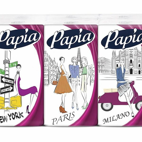 Платки бумажные Papia классические, 4 слоя, 10 шт х 10 уп