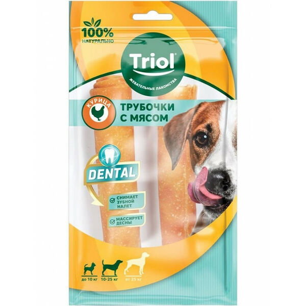 Лакомство для собак Triol Dental Трубочки жевательные с мясом курицы 2 шт 78 г