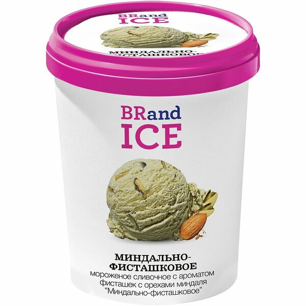 Мороженое сливочное BrandIce Миндально-Фисташковое с ароматом фисташек с орехами миндаля 18%, 600г