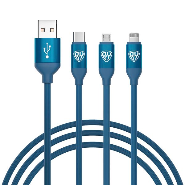 By кабель для зарядки 3 в 1 ip/micro usb/type-c 1.5 м 2.4а прорезиенная оплетка синий