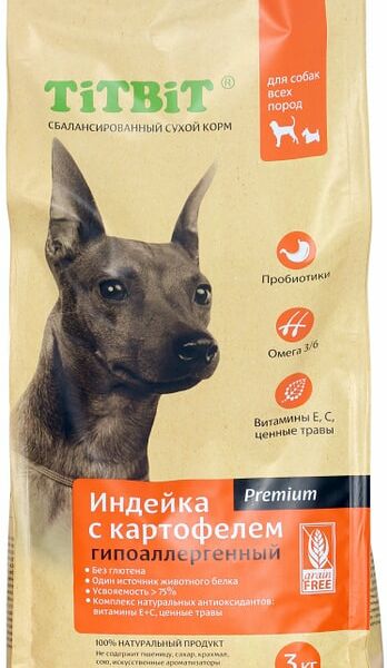 Сухой корм для собак TiTBiT гипоаллергенный Индейка с картофелем 3кг