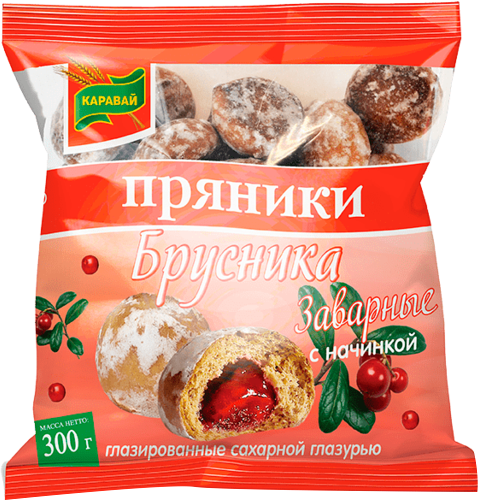 Пряники Каравай заварные с начинкой брусника, 300 г