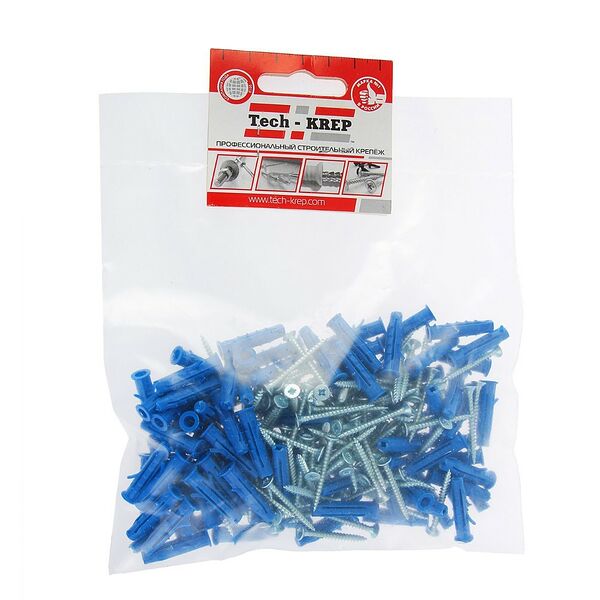 Дюбель 5х25 мм с саморезами оцинкованные TECH-KREP 3,0х30 мм потайная головка 100 шт