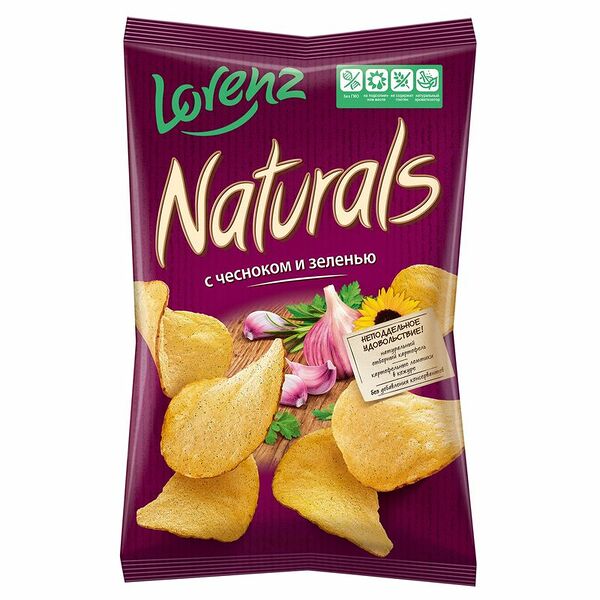 Чипсы картофельные Lorenz Naturals с чесноком и зеленью