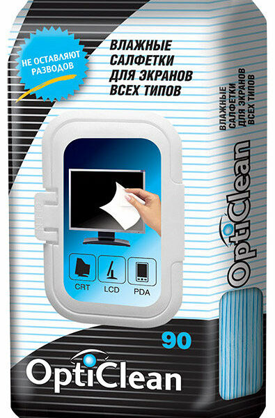Влажные салфетки для жидкокристаллических экранов и мониторов ТМ Opticlean (Оптиклин)