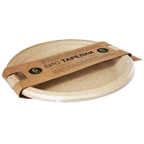 Тарелки Био 23 см из сахарного тростника, Geovita, 6 шт.