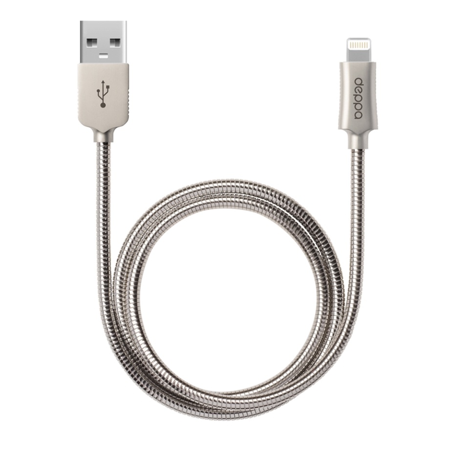 

Дата-кабель для Apple Deppa Metal USB - 8-pin алюминий, Mfi, 1.2м 1.2м, стальной, Китай