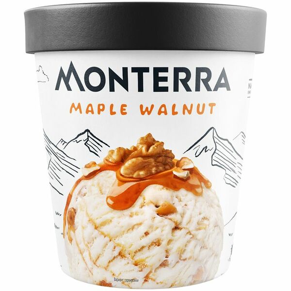 Мороженое пломбир Monterra Maple Walnutс кленовым сиропом и кусочками карамелизованных грецких орехов 12%, 298г
