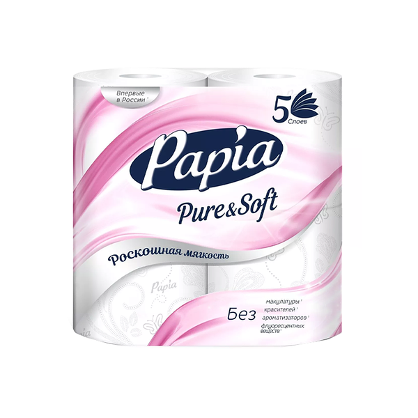 Туалетная бумага Papia Pure&Soft Белая 5-сл 4 шт