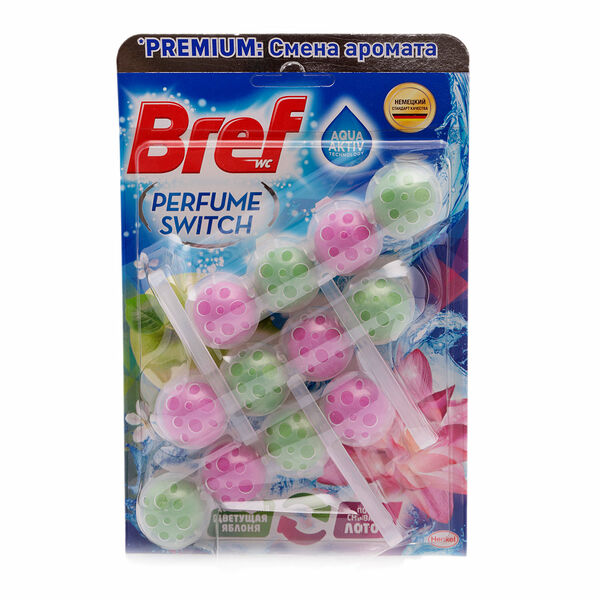 Туалетный блок подвесной Bref Perfume Switch яблоко-лотос, 3x50 г