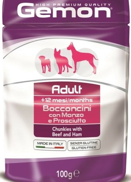 Пауч для собак Gemon Dog Adult Кусочки говядины с ветчиной