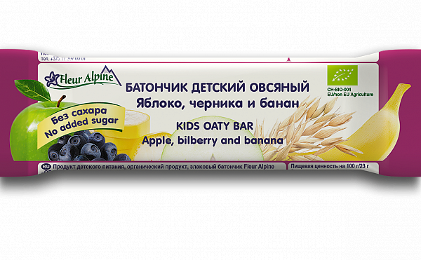 Батончик детский овсяный Fleur Alpine яблоко, черника и банан без сахара 3+