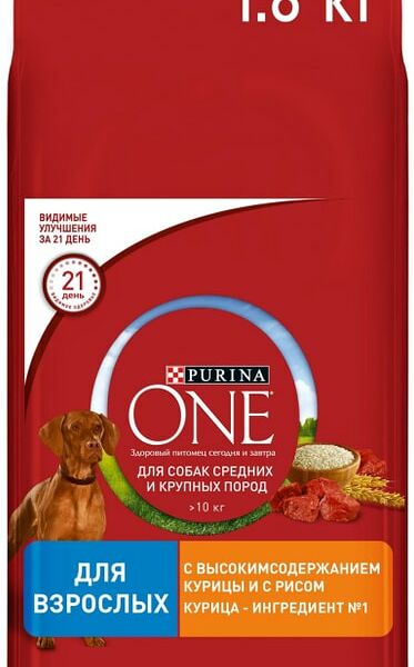 Сухой корм для собак Purina ONE с курицей и рисом 1.8кг