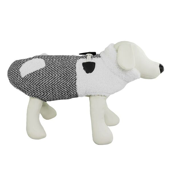 Жилетка для собак НЕ ОДИН ДОМА Дафлкот, черно-белая, S, длина спинки 30см