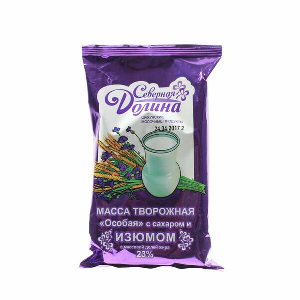 Масса творожная Северная Долина Особая с сахаром и изюмом 23%, 180г