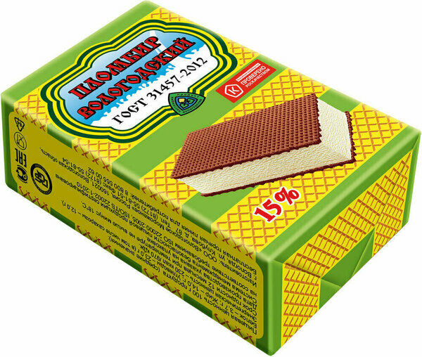 Мороженое пломбир Пломбир Вологодский в шоколадных вафлях 15% 90 г