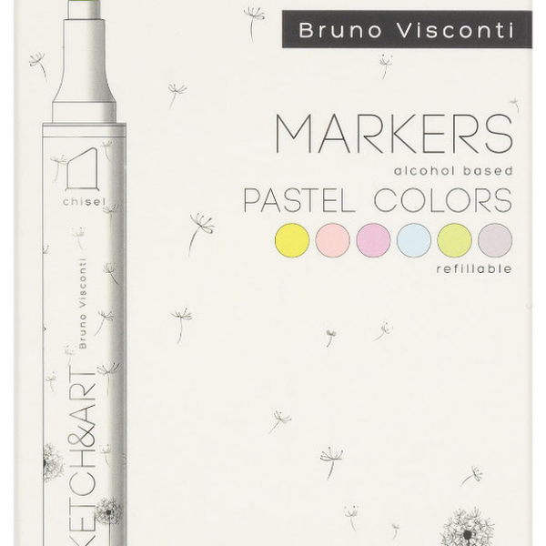 Маркеры BrunoVisconti Pastel colors для скетчинга, 6 цветов