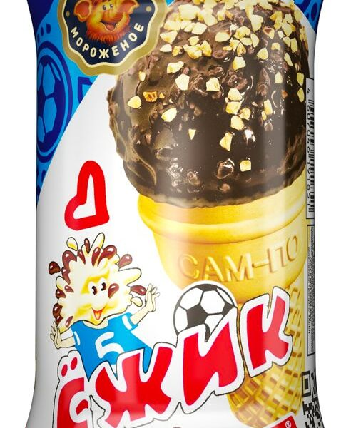 Мороженое Сам-По Ежик пломбир ванильный в шоколадной глазури и арахисом, стаканчик