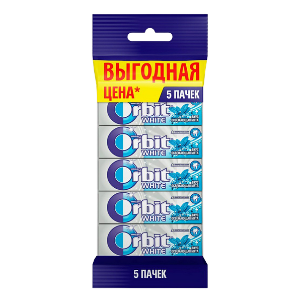 Жевательная резинка Orbit White Освежающая мята, 5шт по