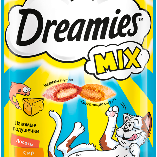 Лакомство Dreamies Mix с лососем и сыром для взрослых кошек